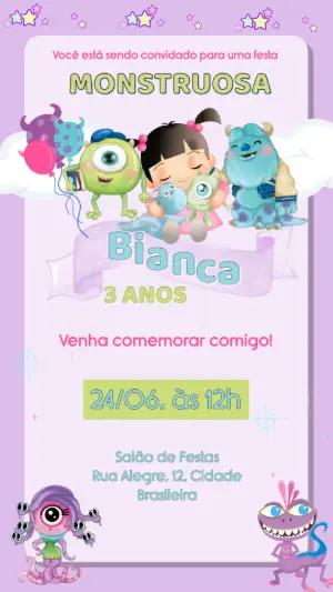 Convite Animado Aniversário Monstros S.A. para Editar Online