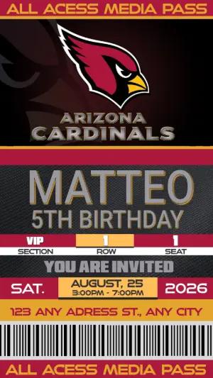 Editable Football Ticket Birthday Invitation Arizona Cardinals