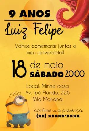 Convite de Aniversário Minions e Monstros Editável