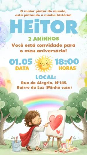 Convite de Aniversário Infantil Jesus Pintor Editável