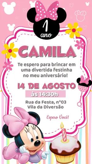 Convite de Aniversário Minnie Baby 1 aninho para Editar