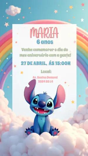 Convite de Aniversário Stitch Fofo para Editar Online