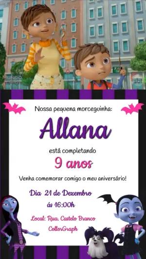 Convite Animado Vampirina Roxo e Preto para Editar Online