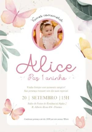 Convite Aniversário Borboleta com Foto para Editar Online