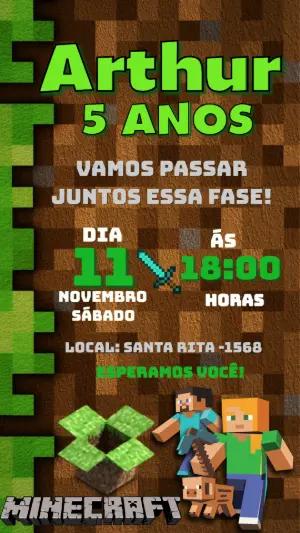 Convite de Aniversário Minecraft Editável para Menino