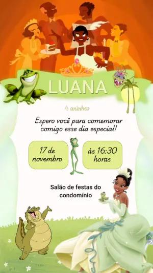 Convite Animado Aniversário Princesa Tiana para Editar Online