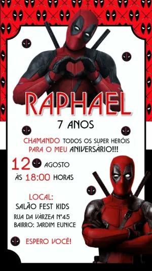 Convite de Aniversário Deadpool Vermelho e Preto para Editar