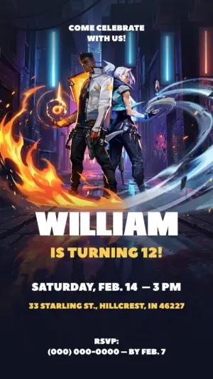 Editable Valorant Themed Birthday Invitation for Gamers