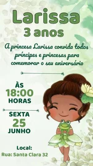 Convite de Aniversário Princesa e o Sapo Verde Editável