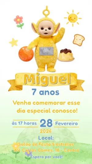 Convite de Aniversário Teletubbies Amarelo Modelo Editável