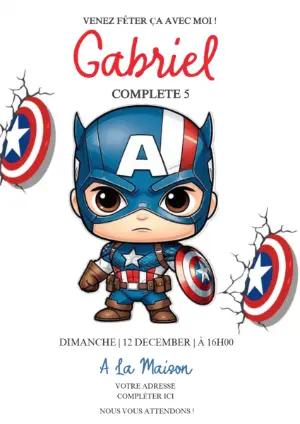 Invitation Anniversaire Captain America à Modifier en Ligne