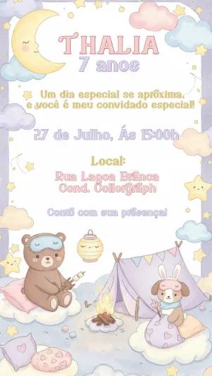 Convite Festa do Pijama Ursinhos no Céu para Editar Online