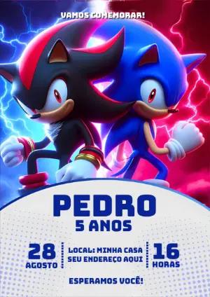 Convite Aniversário Sonic e Shadow Editável Online