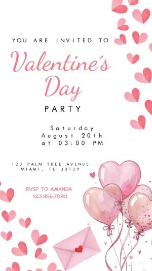 Editable Valentine's Day Party Invitation with Watercolor Hearts