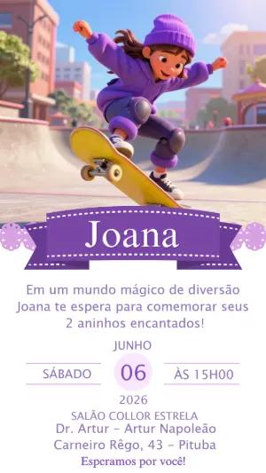 Convite de Aniversário Skatista Roxo para Editar