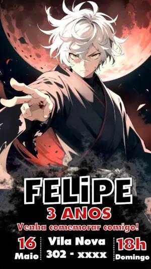 Convite de Aniversário Hell's Paradise Editável para Festa Anime