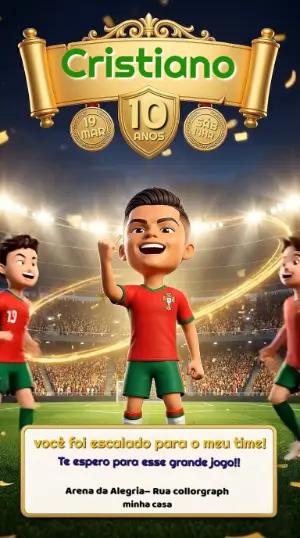Convite Animado Aniversário Futebol 3D Modelo Editável