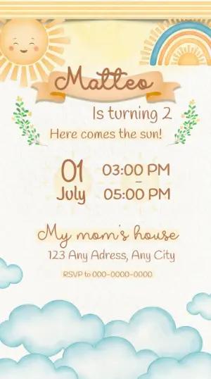 Sunshine Birthday Invitation Editable Template for Kids
