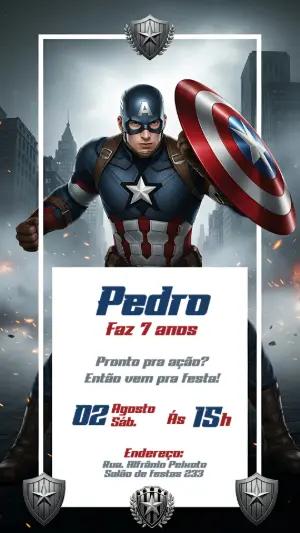 Convite Aniversário Capitão América para Editar Online