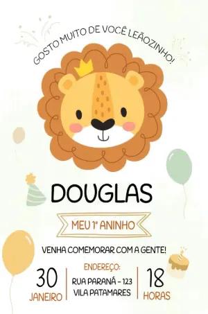 Convite de Aniversário Leãozinho Fofo para Editar Online