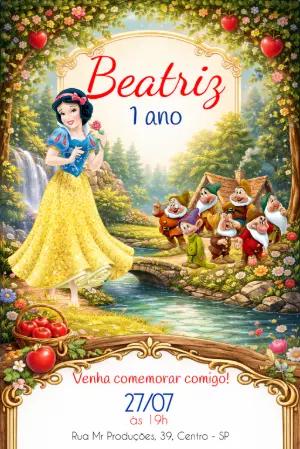 Convite de Aniversário Branca de Neve com os Sete Anões para Editar