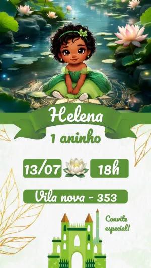 Convite de Aniversário Princesa Tiana Baby Modelo Editável