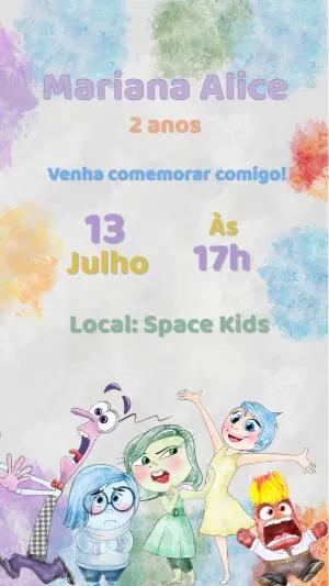 Convite Aniversário Divertida Mente Aquarela para Editar