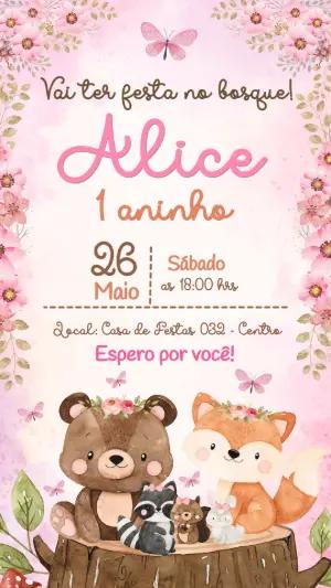 Convite Aniversário Bosque Encantado Menina Editável