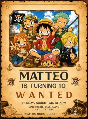 One Piece Wanted Poster Birthday Invitation Template