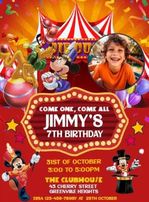 Editable Mickey Mouse Circus Birthday Invitation Template