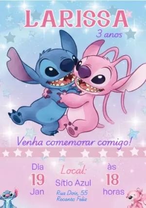 Convite de Aniversário Stitch e Angel Rosa e Azul Editável