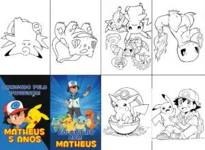 Mini Livro de Colorir Pokémon para Festa Editável Online