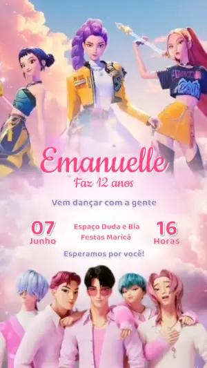 Convite Animado Aniversário K-Pop para Editar Online