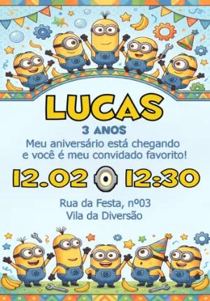 Convite de Aniversário Minions Colorido - Modelo Editável