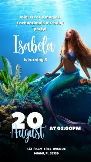 Live-Action Mermaid Birthday Invitation Editable Template