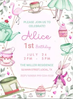 Alice in Wonderland Birthday Invitation Editable Online
