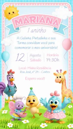 Convite de Aniversário Galinha Pintadinha Candy Editável