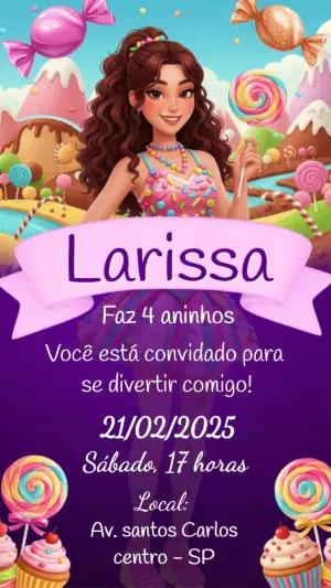 Convite Digital Aniversário Mundo Doce Menina Editável