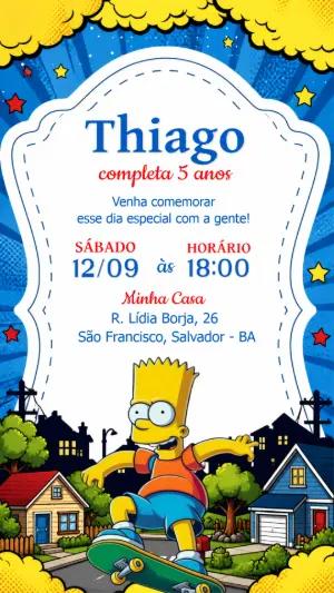 Convite de Aniversário Os Simpsons Editável com Bart