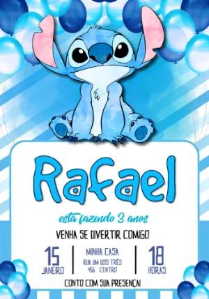 Convite de Aniversário Stitch Azul Aquarela para Editar