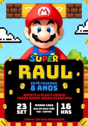 Convite de Aniversário Super Mario: Modelo Digital Editável