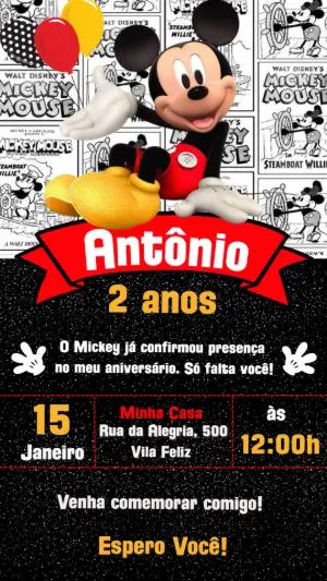 Convite de Aniversário Mickey Mouse Clássico para Editar