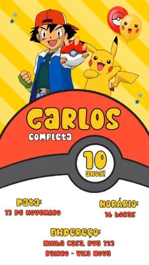 Convite Animado Pokémon Falante: Modelo Editável para Festa