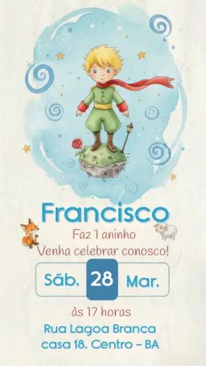 Convite de Aniversário Pequeno Príncipe Aquarela Editável