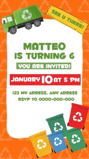 Garbage Truck Birthday Invitation Editable Template