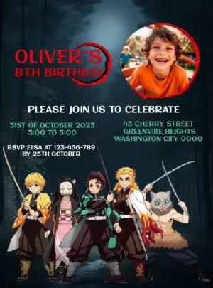 Demon Slayer Birthday Invitation Template for Editing