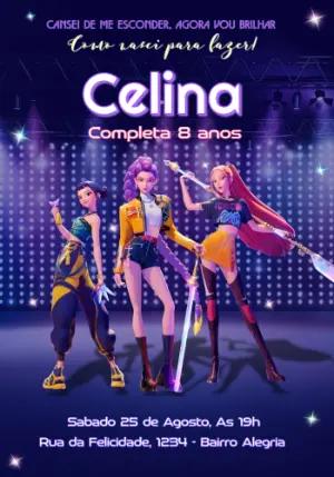 Convite Aniversário Guerreiras K-pop para Editar Online