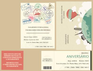 Convite Editável Aniversário Tema Viagem Estilo Passaporte