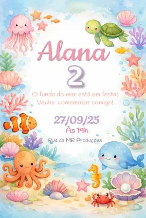 Convite de Aniversário Fundo do Mar Aquarela para Editar