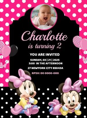 Baby Minnie Mouse Birthday Invitation Editable Template